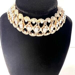 Rhinestone Laced Choker With Rhinestone Hoop Earrings